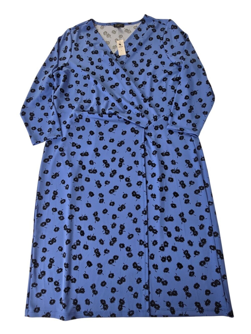 Talbots Plus-X V-Neck Wrap Dress Gathered front Blue w/Black Floral NWT $149